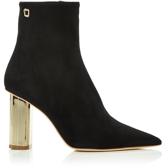 NIB Malone Souliers Laika Black Suede Ankle Boots Sz: 41 Gold Mirror Heel $1,195 - Picture 2 of 3